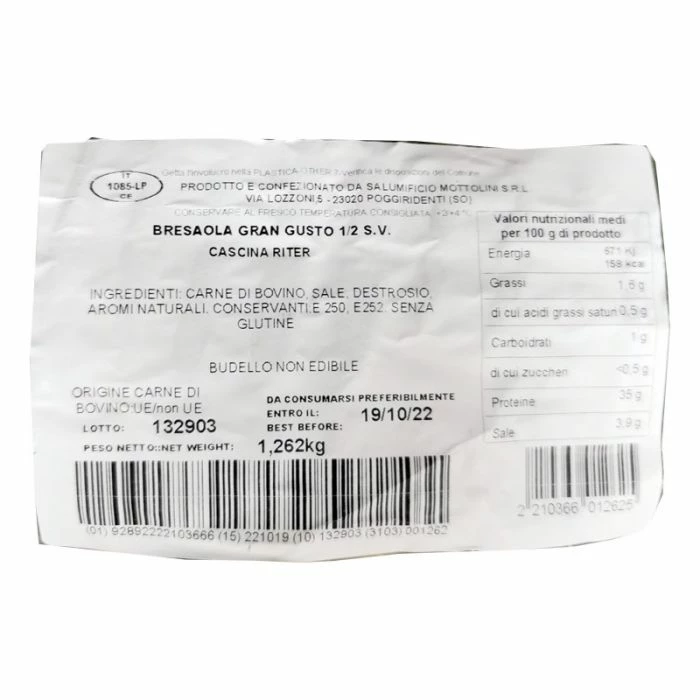 Bresaola Mottolini Gran Gusto 1,5 Kg 4 Bresaola Mottolini Gran Gusto 1,5 Kg - immagine 2