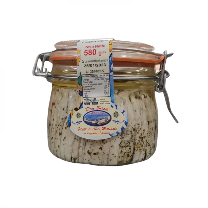 Filetti Di Alici Marinate Don Sasà 580g 3 Filetti Di Alici Marinate Don Sasà 580g